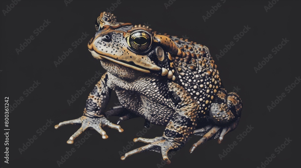 A close-up of a toad with meticulously captured textures gives a retro vibe in this illustration A close-up of a toad with meticulously captured textures gives a retro vibe in this illustration