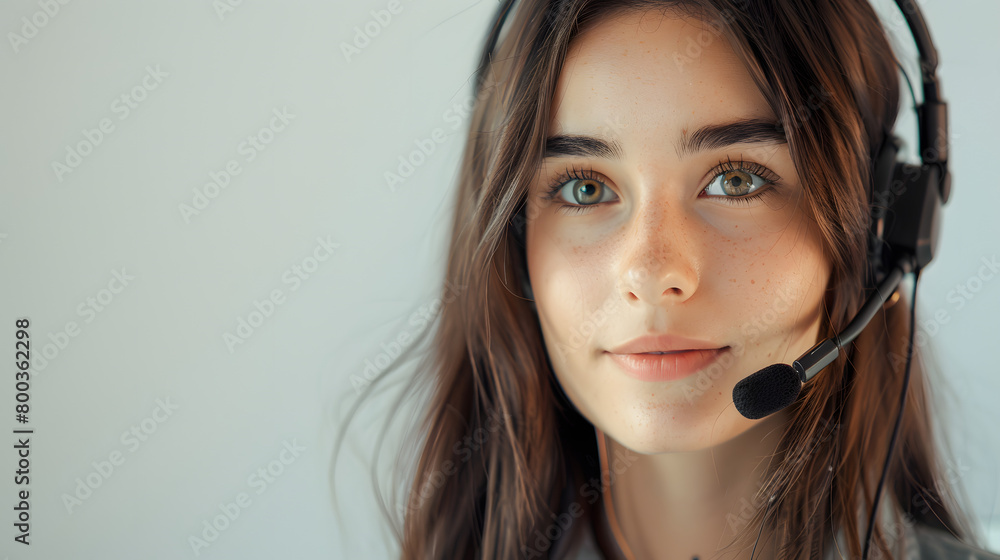 Face of young charming confident woman with headset Face of young charming confident woman with headset