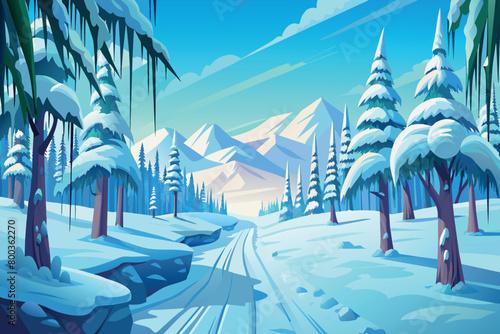 A snowy mountain range with a road running through it