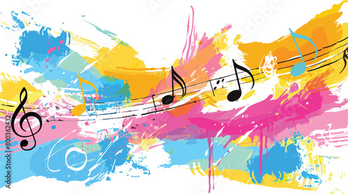Music notes on color background Vector illustration.