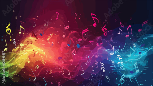 Music notes on color background Vector illustration. photo
