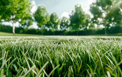 green grass in the park, shallow depth of field, blurred background