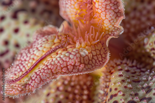 A close-up view of the Edithcolea grandis flower  focusing on the detailed texture and pattern of the petals - Generative AI