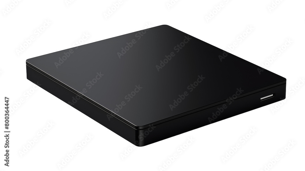 A sleek black external hard drive rests on a pristine white background on transparent background A sleek black external hard drive rests on a pristine white background on transparent background
