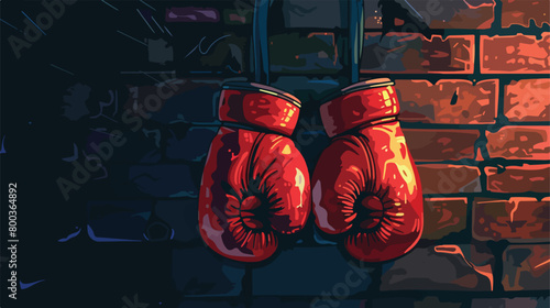 Pair of boxing gloves hanging on brick wall Vector il