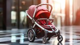 Stroller with Built-in Tracking System for Parents to Monitor Child's Location. Concept Child safety, Parenting, Location tracking, Technology, Stroller innovation