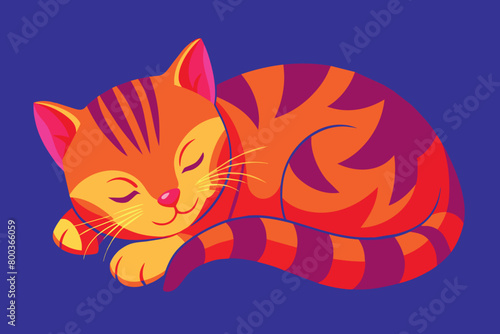 A cat is sleeping on a blue background
