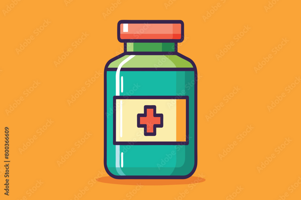 A green bottle with a red cross on it A green bottle with a red cross on it