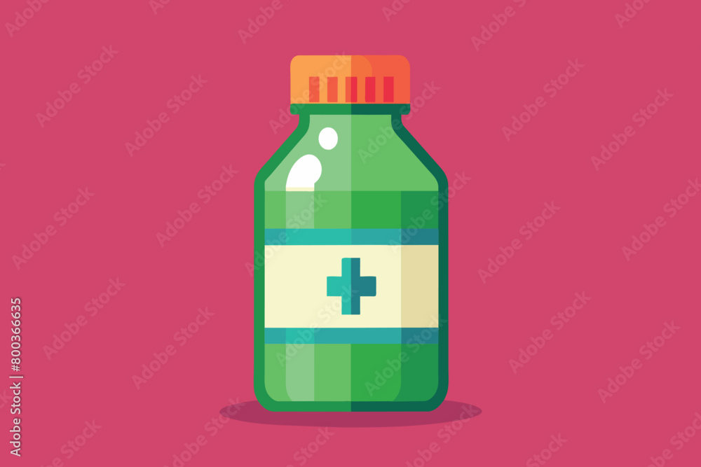 A green bottle with a white cross on it A green bottle with a white cross on it
