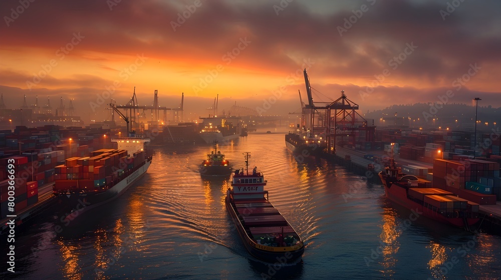 Industrial Port at Dusk A Symphony of Vibrant Hues and Dynamic Activity Generative ai