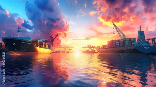 Industrial Port in Full Swing at Dusk A Global Nexus of Trade and Commerce Generative ai