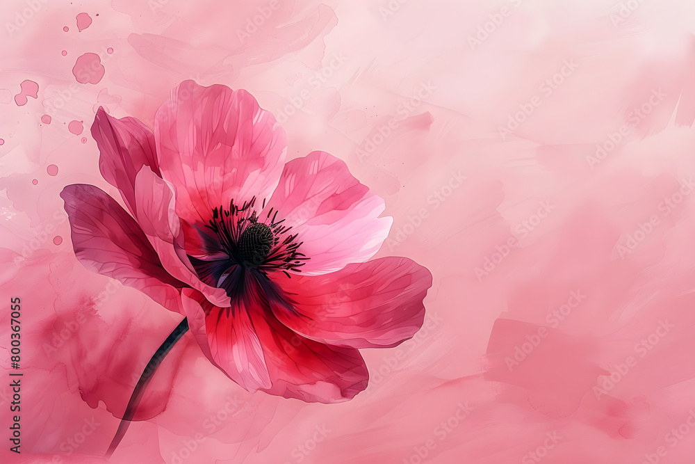 Pink flower on pink background, suitable for Valentine's Day, Women's Day, or wedding card and invitation. Created in watercolor style.