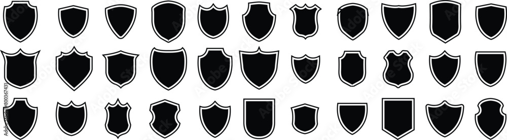 Shields set. Collection of security shield icons with contours and linear signs. Design elements for concept of safety and protection. eps10 Shields set. Collection of security shield icons with contours and linear signs. Design elements for concept of safety and protection. eps10