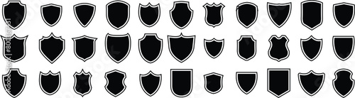 Shields set. Collection of security shield icons with contours and linear signs. Design elements for concept of safety and protection. eps10