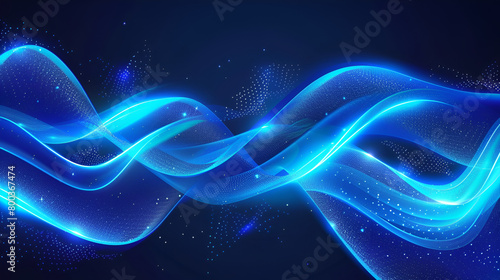 Abstract shiny blue color wave background with light effect ,abstract minimal neon background with glowing wavy line © Shanza