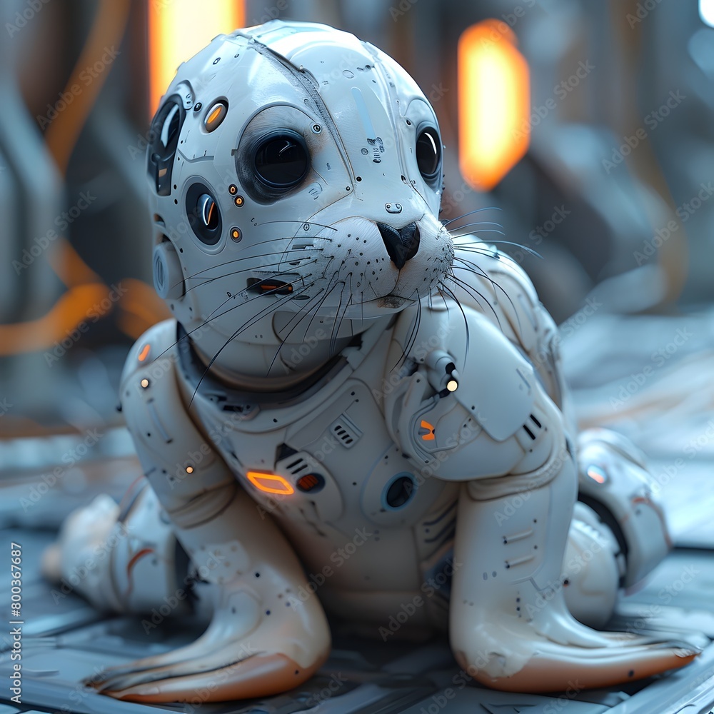 Fototapeta premium Cute Seal Pup Whiskers Embody Sensor Technology in Futuristic Robot Design