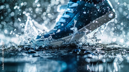 eco water proof shoe. sneakers in water splash