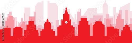 Red panoramic city skyline poster with reddish misty transparent background buildings of CARTAGENA  COLOMBIA