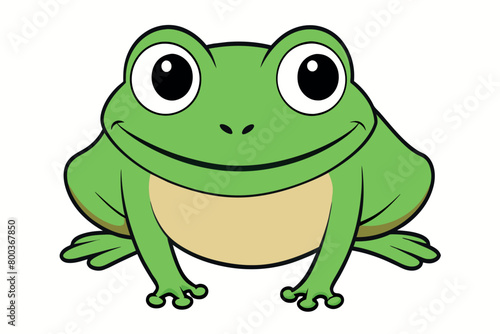 A cartoon frog is smiling and looking at the camera