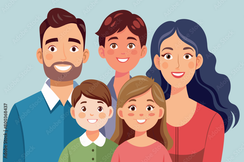 A family of five people are smiling and posing for a picture A family of five people are smiling and posing for a picture