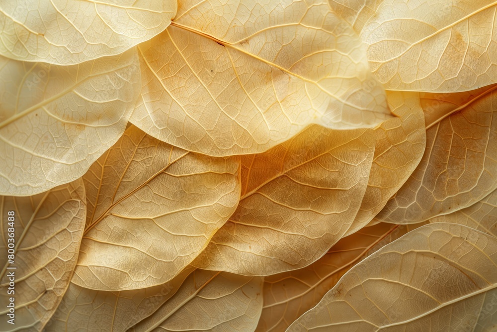 Obraz premium Leaves background. Beige leaves, macro photography, natural background, texture, veins, copy space. Beige Leaves with Veins.