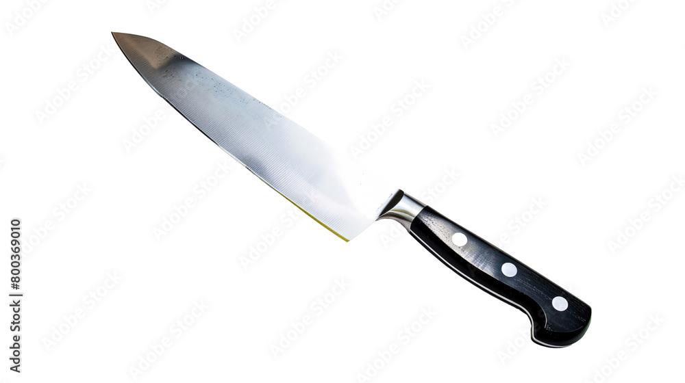 a large knife with a black handle a large knife with a black handle