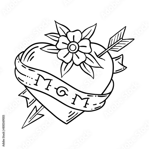 Hearts with the inscription mom in old school tattoo style.