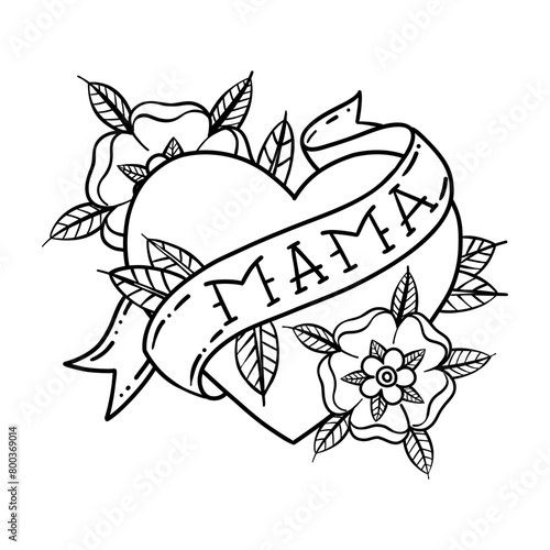 Hearts with the inscription mom in old school tattoo style.