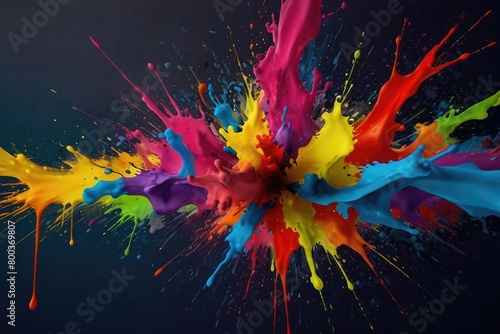 Rainbow color paint splash background. Exploding liquid paint copyspace. Colorful wet paint splashes © AsPor