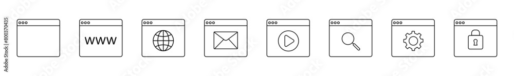 Browser with search term, web page and icon set from www. White page website, browser collection. Vector Browser with search term, web page and icon set from www. White page website, browser collection. Vector