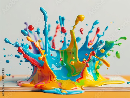 A 3D model of a cheerful  animated ink splash in bright colors  playfully leaping from one page to another in a creative workshop  cut-off white background.