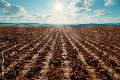 beautiful farmland with plowed field on a sunny day professional photography photo