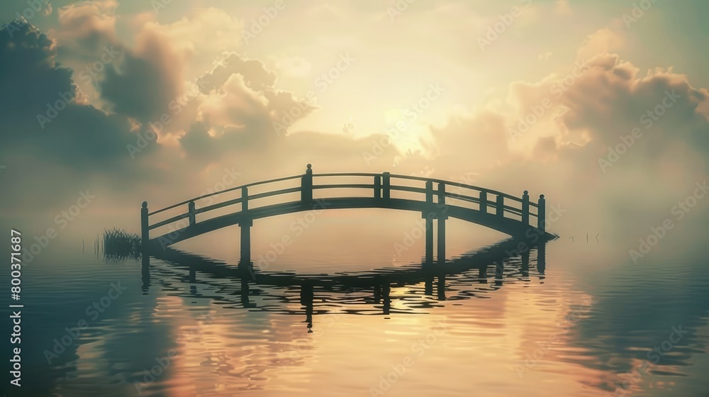 A tranquil bridge over calm waters, bridging despair to a hopeful horizon. World Suicide Prevention Day, September 10