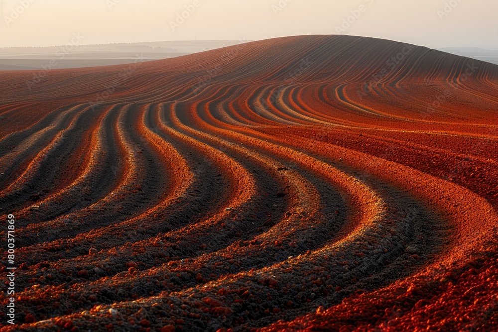 Naklejka premium beautiful farmland with plowed field on a sunny day professional photography