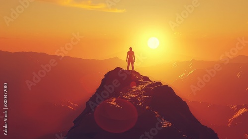 A mountaintop silhouette gazes at the sunrise, signifying hope post-struggle on Suicide Prevention Day. World Suicide Prevention Day, September 10 photo