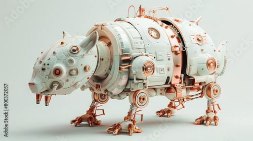 Generate a 3D rendering of a steampunk robotic guinea pig