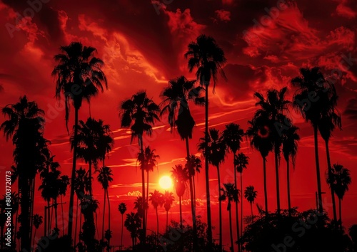A stunning sunset over the palm trees