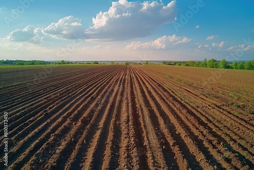 beautiful farmland with plowed field on a sunny day professional photography