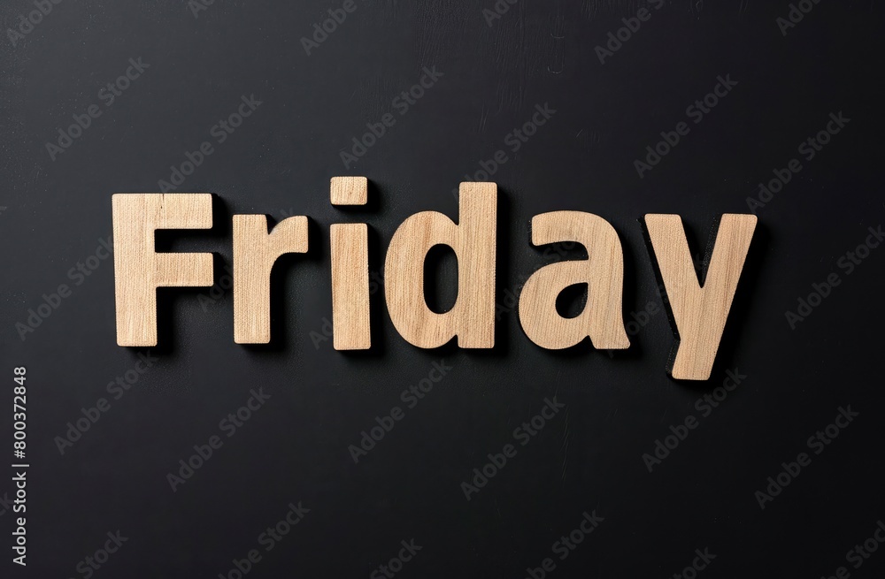 Black background with the words Friday in wooden letters