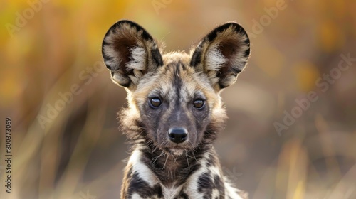 A playful take where only the ears of an African Wild Dog appear above the sunset lit grasslands