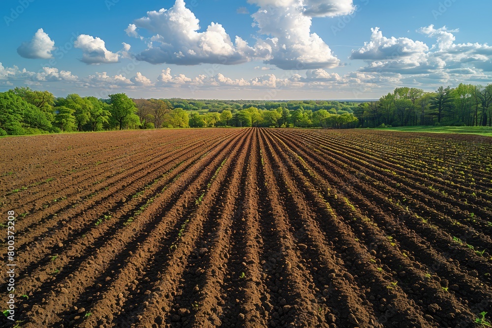 beautiful farmland with plowed field on a sunny day professional photography