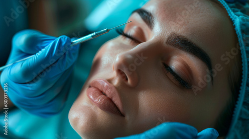 Plastic surgeon performing a non-invasive cosmetic procedure  emphasizing safety and minimal intervention for natural results.