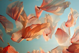 Translucent petals drifting in a surreal wind, painting the air with fleeting colors.