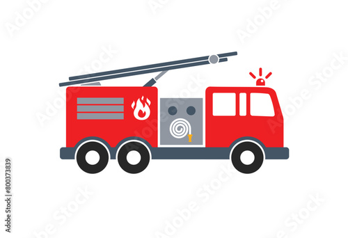 simple red fire engine truck silhouette side view icon symbol vector isolated transparent background