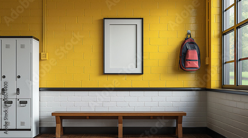 Wallpaper Mural school wall ,locker, white poster frame, black border,  Torontodigital.ca