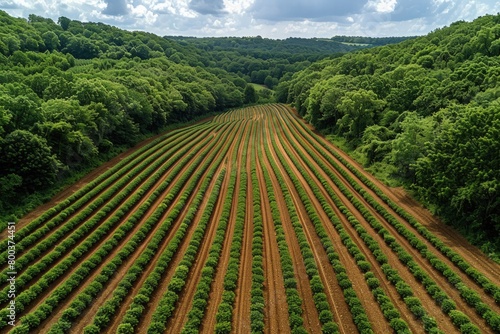 beautiful farmland with plowed field on a sunny day professional photography