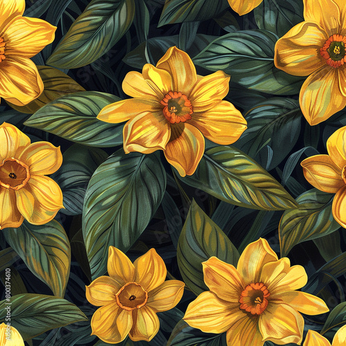 seamless pattern Vintage Daffodil  Radiant Oil Painting Pattern