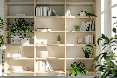 Office interior backdrop for online meetings. Light home office setting background. Minimalist online workspace aesthetics.  Video conferencing room design.