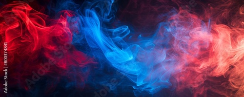 Red and blue smoke intertwining on a dark background