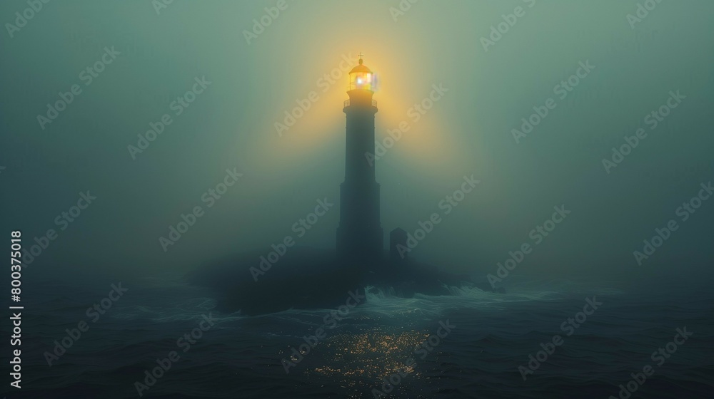 Fototapeta premium Guiding Light in the Fog, generative ai